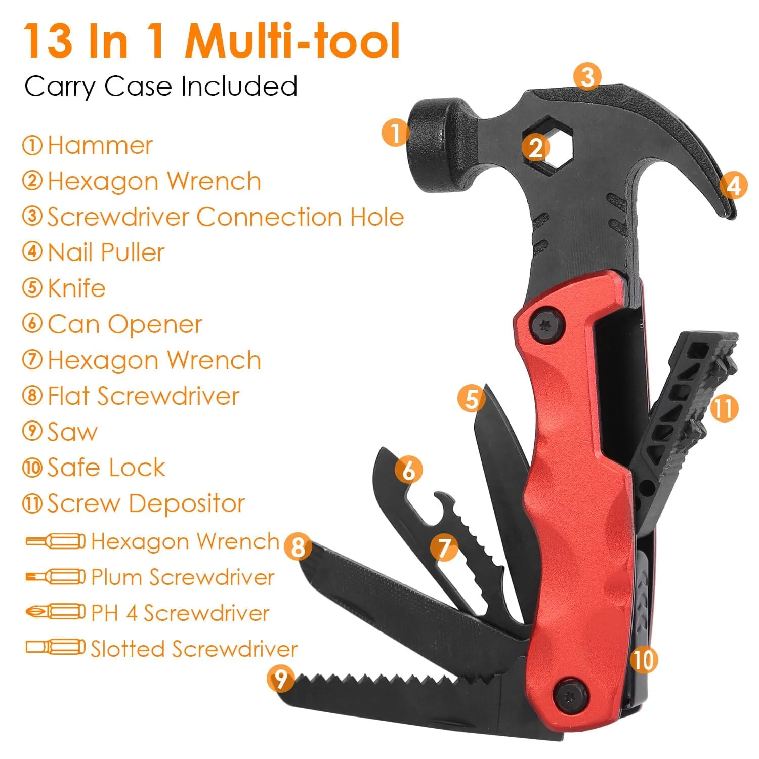 13-in-1 Multi-tool Hammer Camping Survival Tool