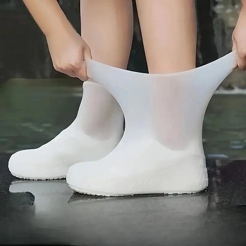 3-Pairs: Outdoor Latex Rain Boots Waterproof Shoe Cover - White