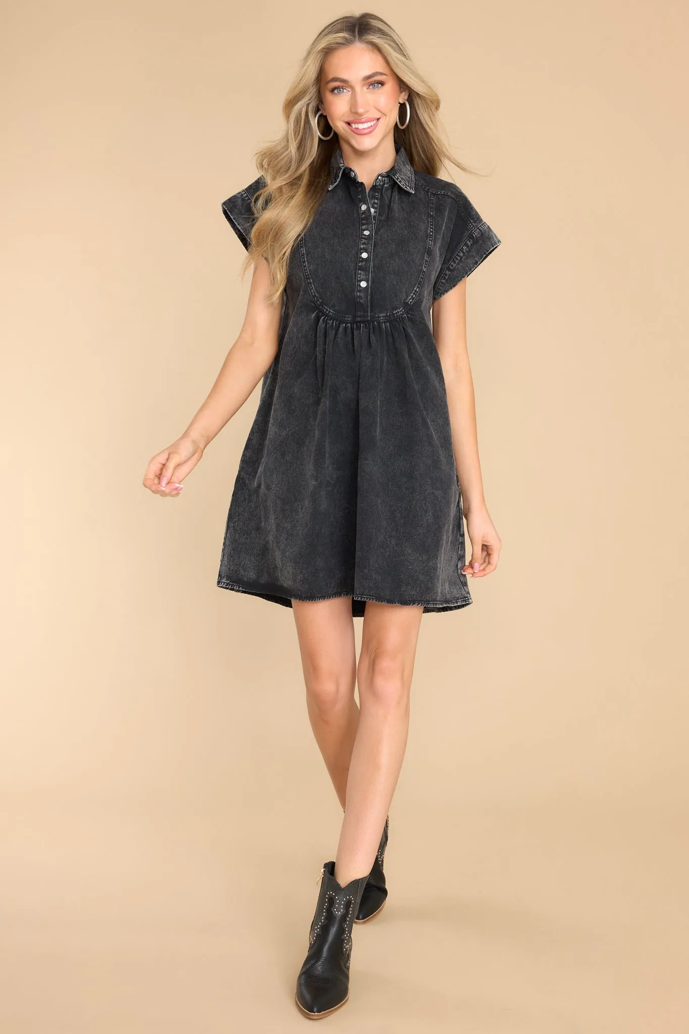 Achieve Greatness Black Denim Dress