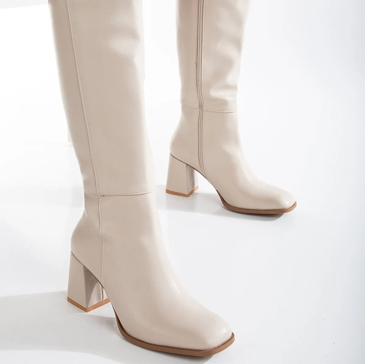 Adele - Beige Knee High Boots