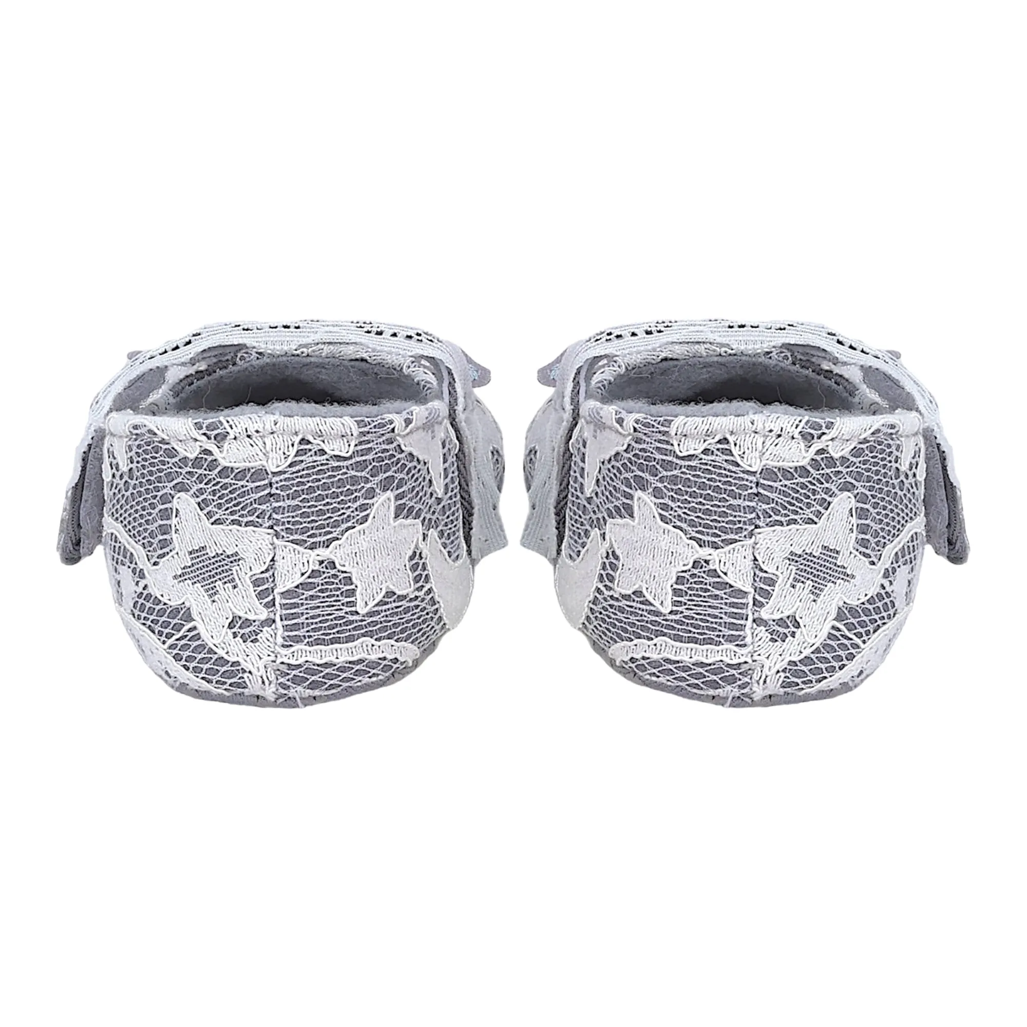 Baby Moo Embellished Butterfly Velcro Strap Lace Ballerina Booties - Silver