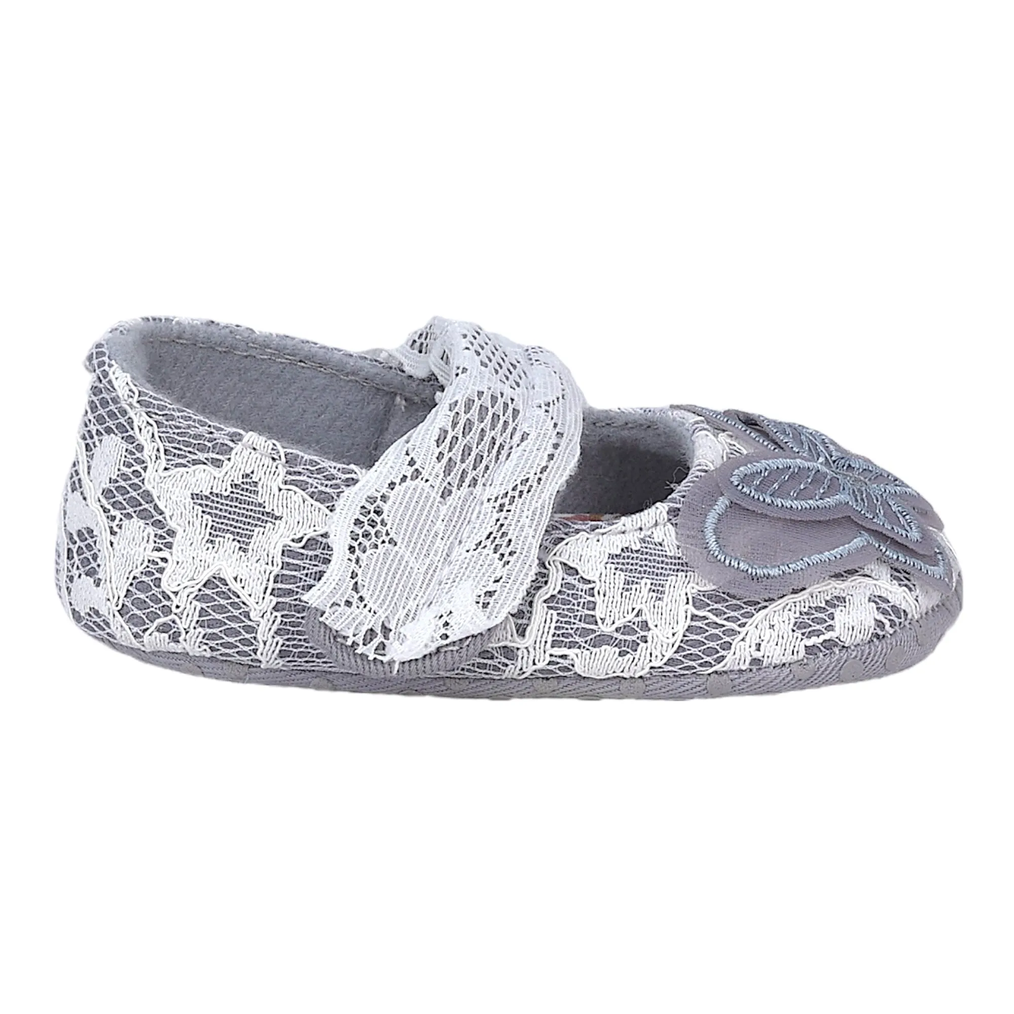 Baby Moo Embellished Butterfly Velcro Strap Lace Ballerina Booties - Silver