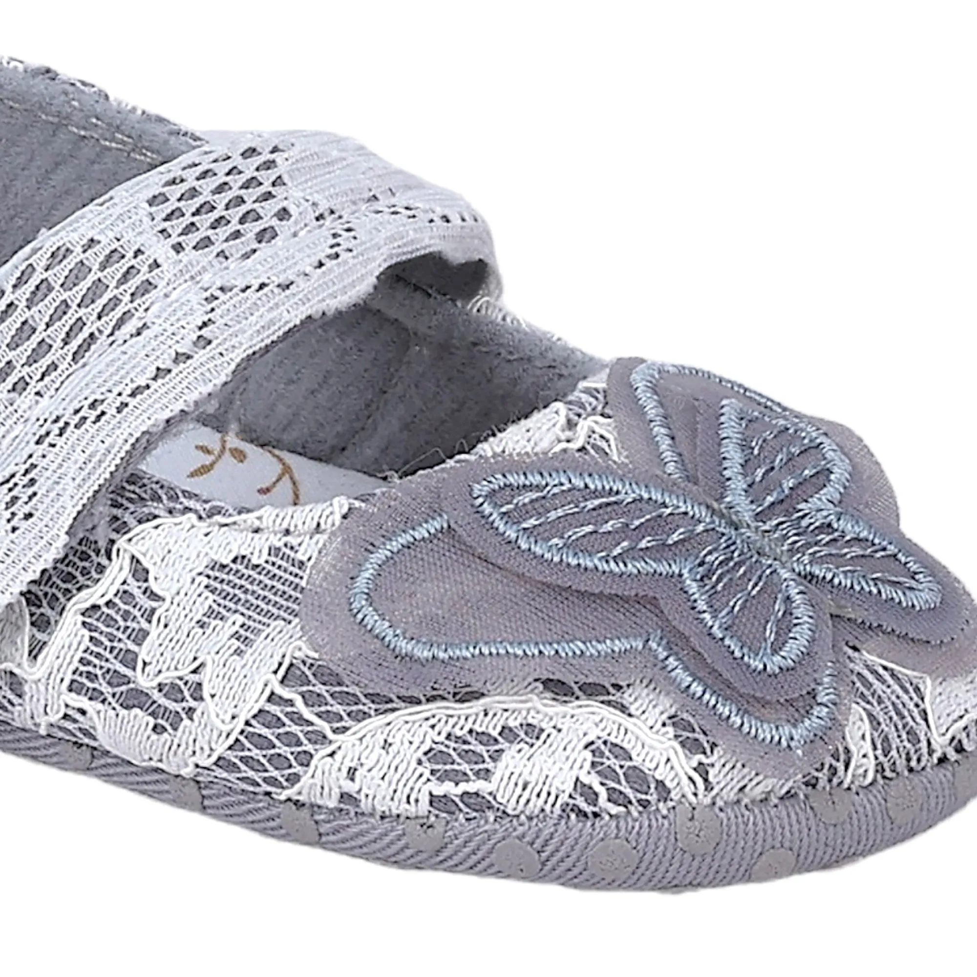Baby Moo Embellished Butterfly Velcro Strap Lace Ballerina Booties - Silver