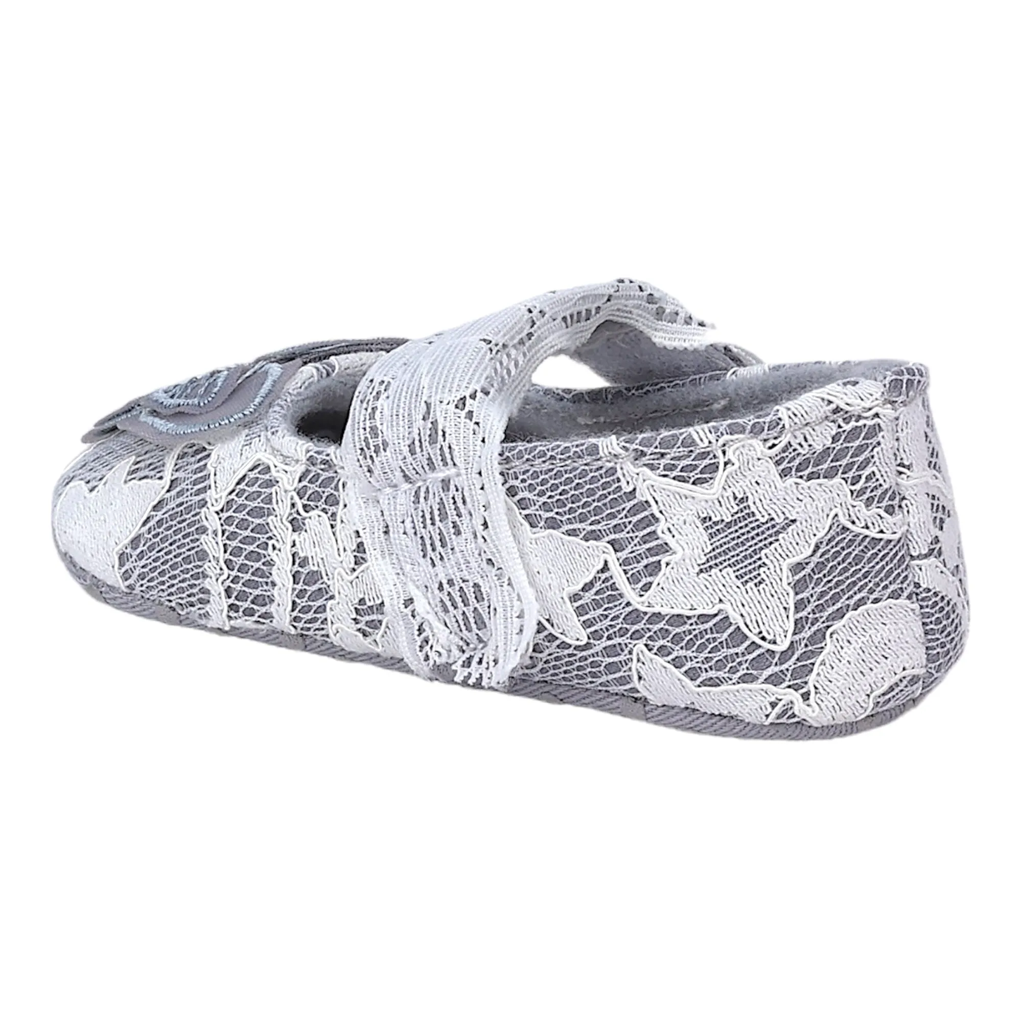 Baby Moo Embellished Butterfly Velcro Strap Lace Ballerina Booties - Silver
