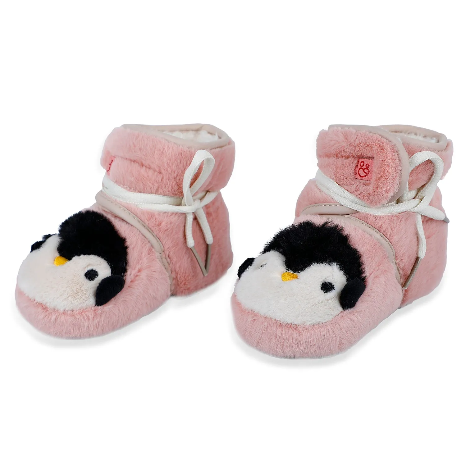 Baby Moo Penguin Warm Veclro Strap Fur Booties - Pink