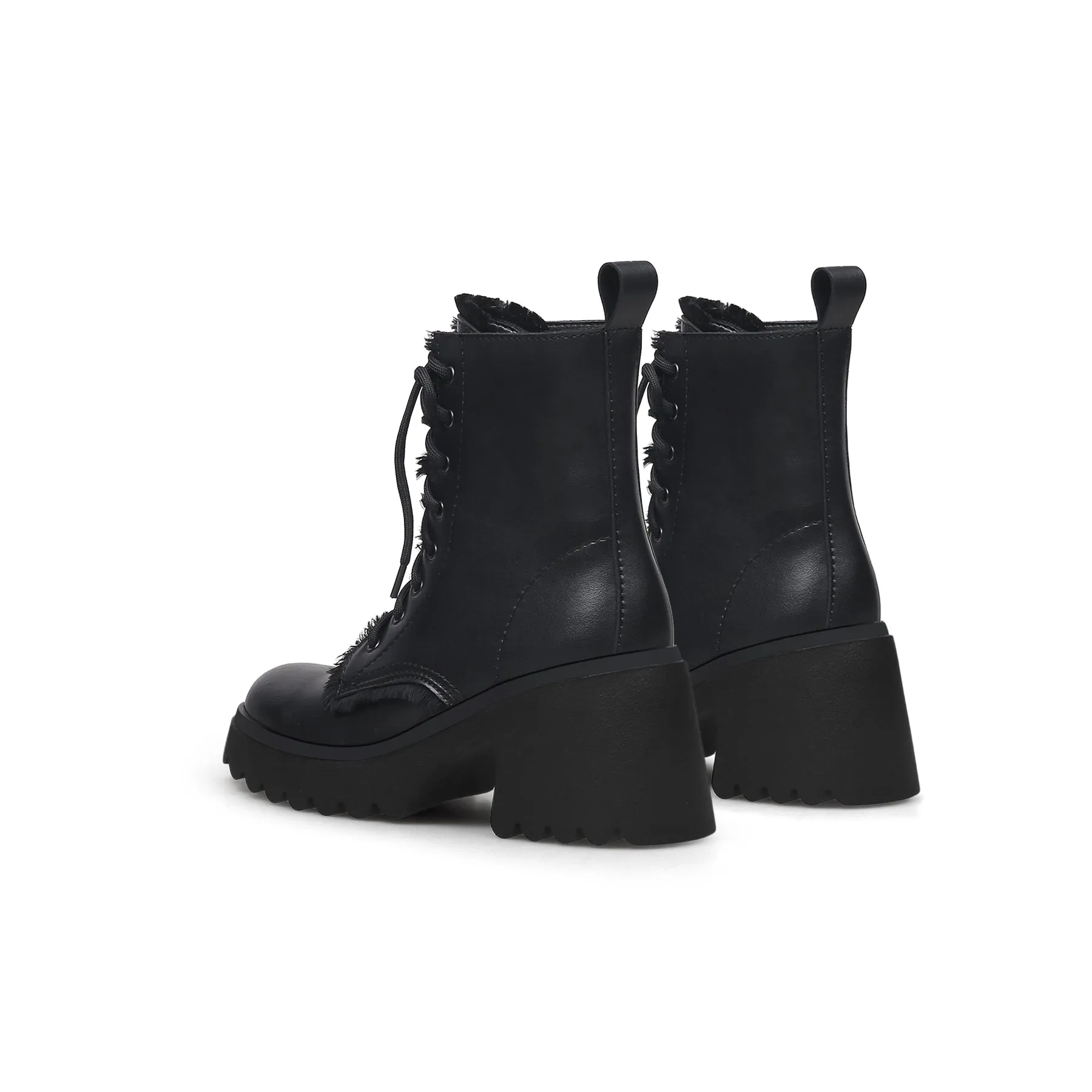 Black Fringe Lace Up Combat Boots