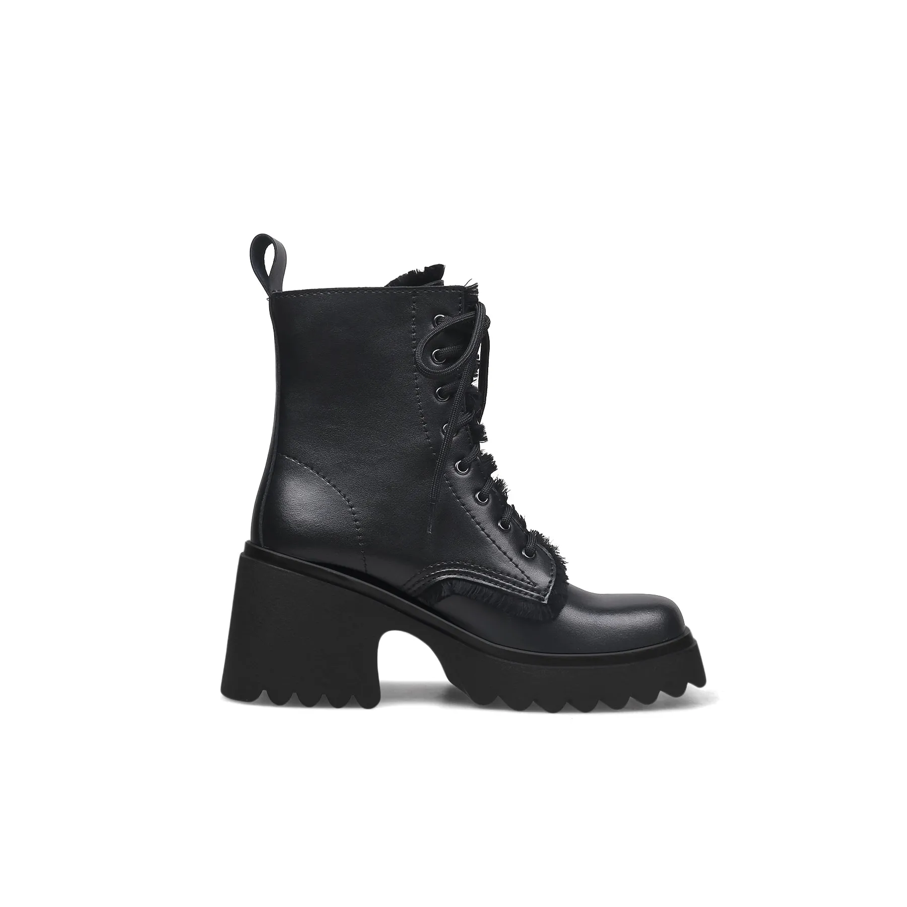 Black Fringe Lace Up Combat Boots