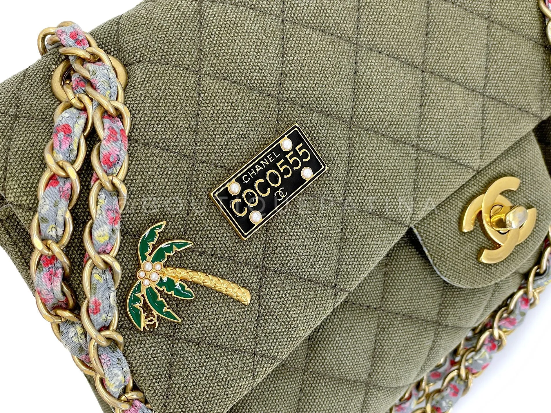 Chanel 17C Coco Cuba Khaki Medium Classic Double Flap Bag GHW CPX