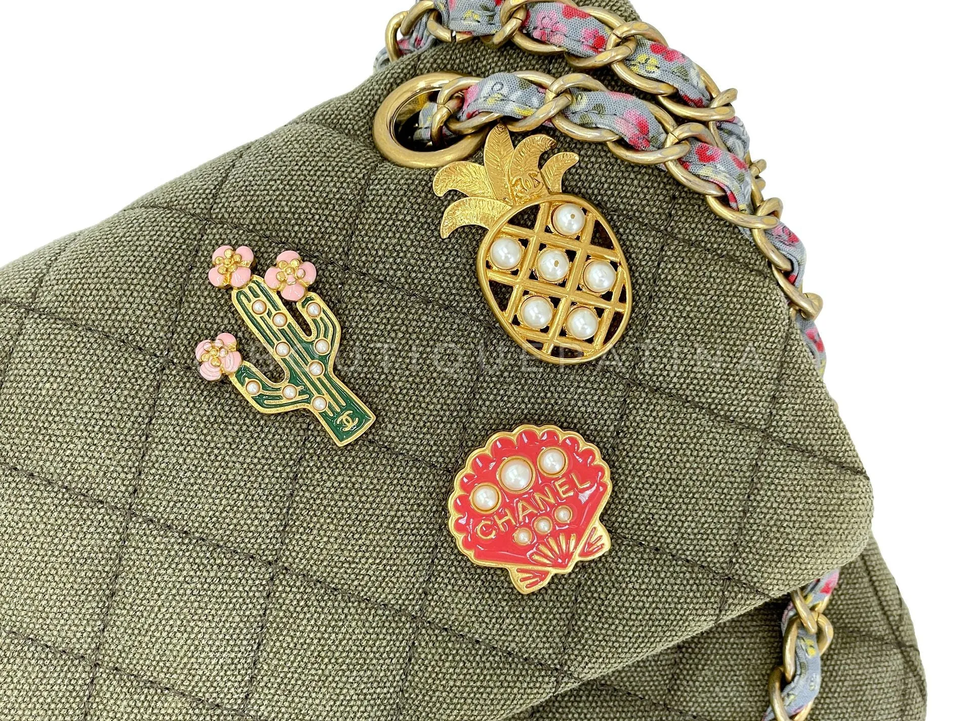 Chanel 17C Coco Cuba Khaki Medium Classic Double Flap Bag GHW CPX