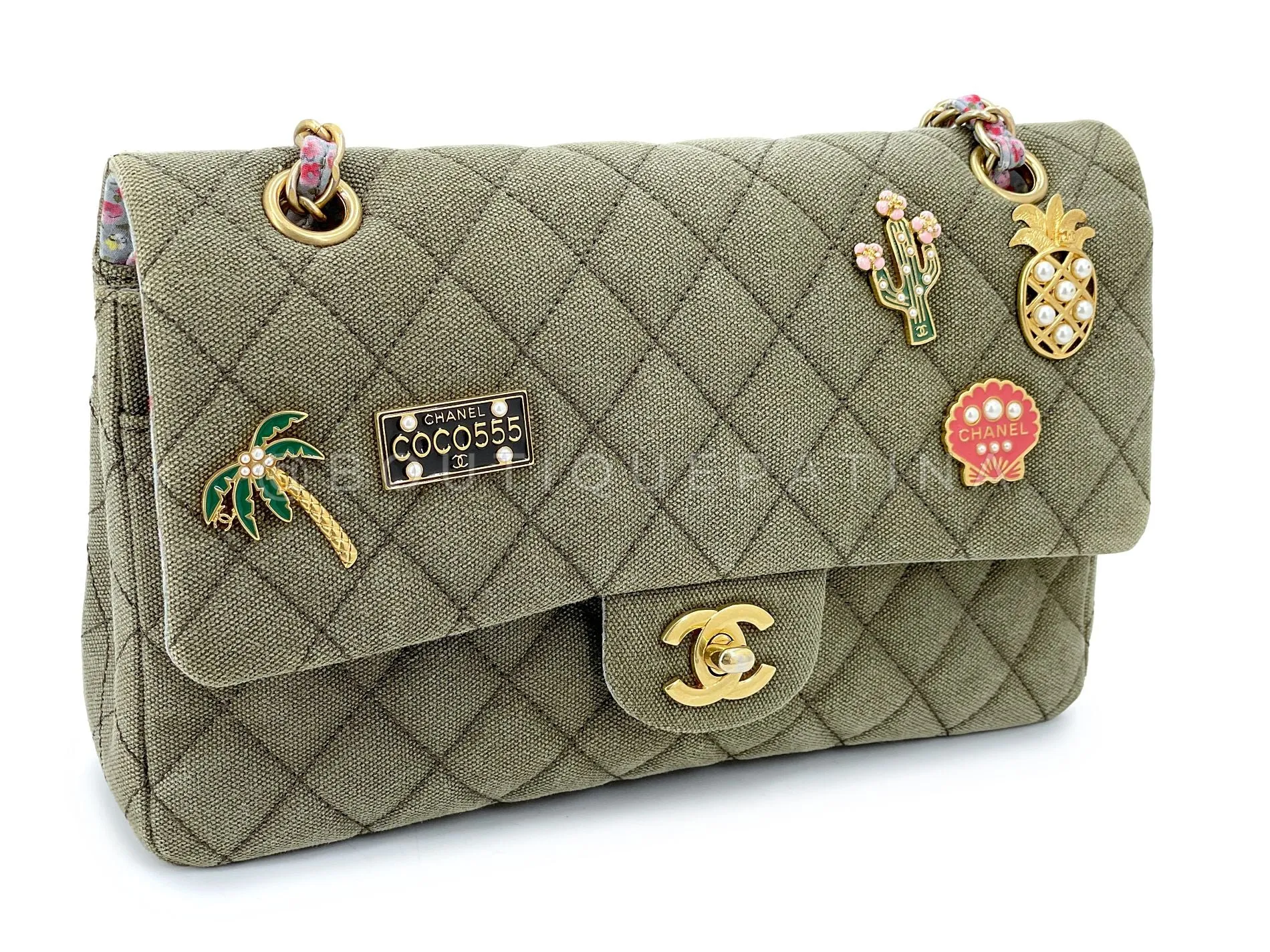 Chanel 17C Coco Cuba Khaki Medium Classic Double Flap Bag GHW CPX