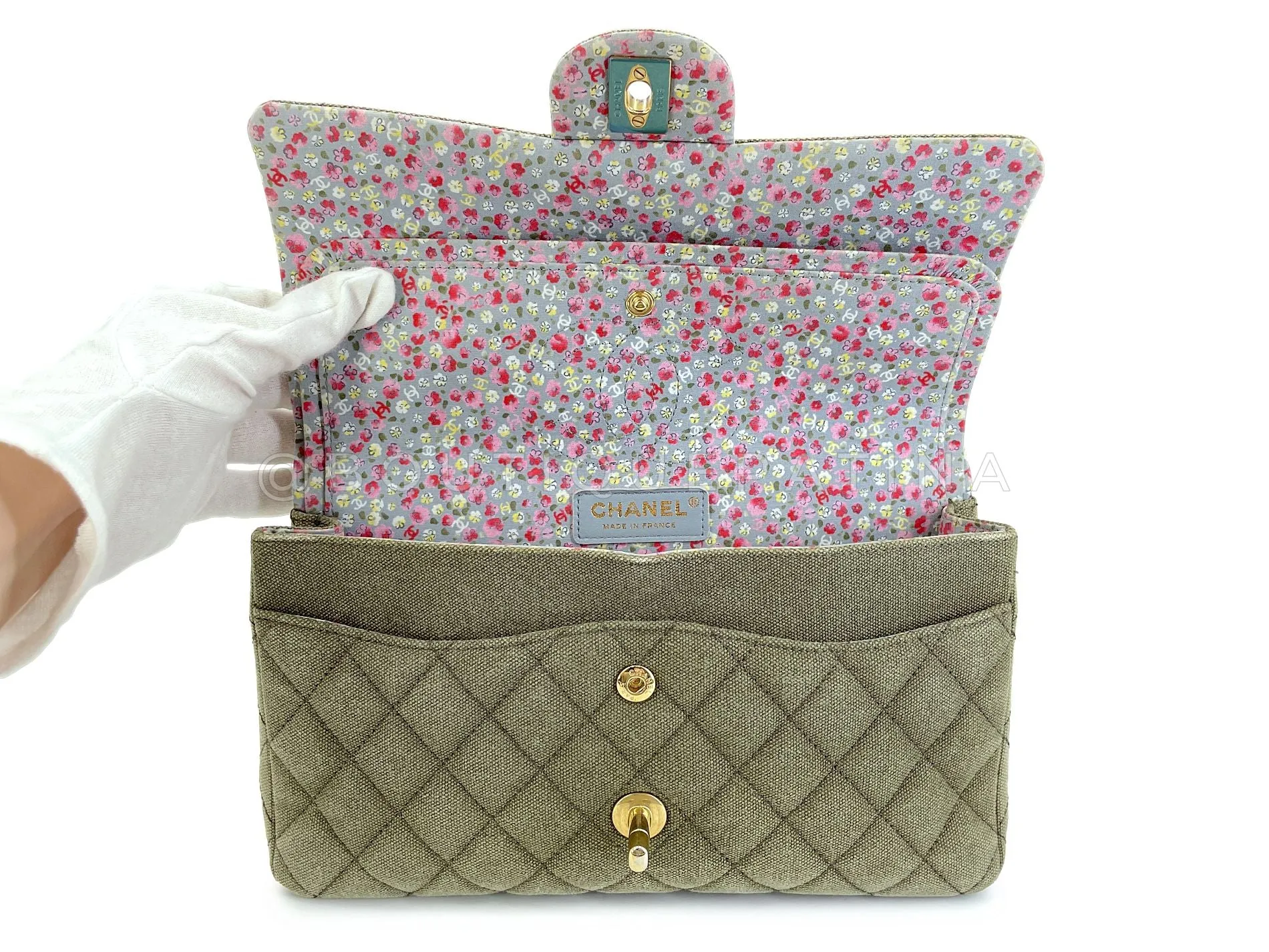 Chanel 17C Coco Cuba Khaki Medium Classic Double Flap Bag GHW CPX