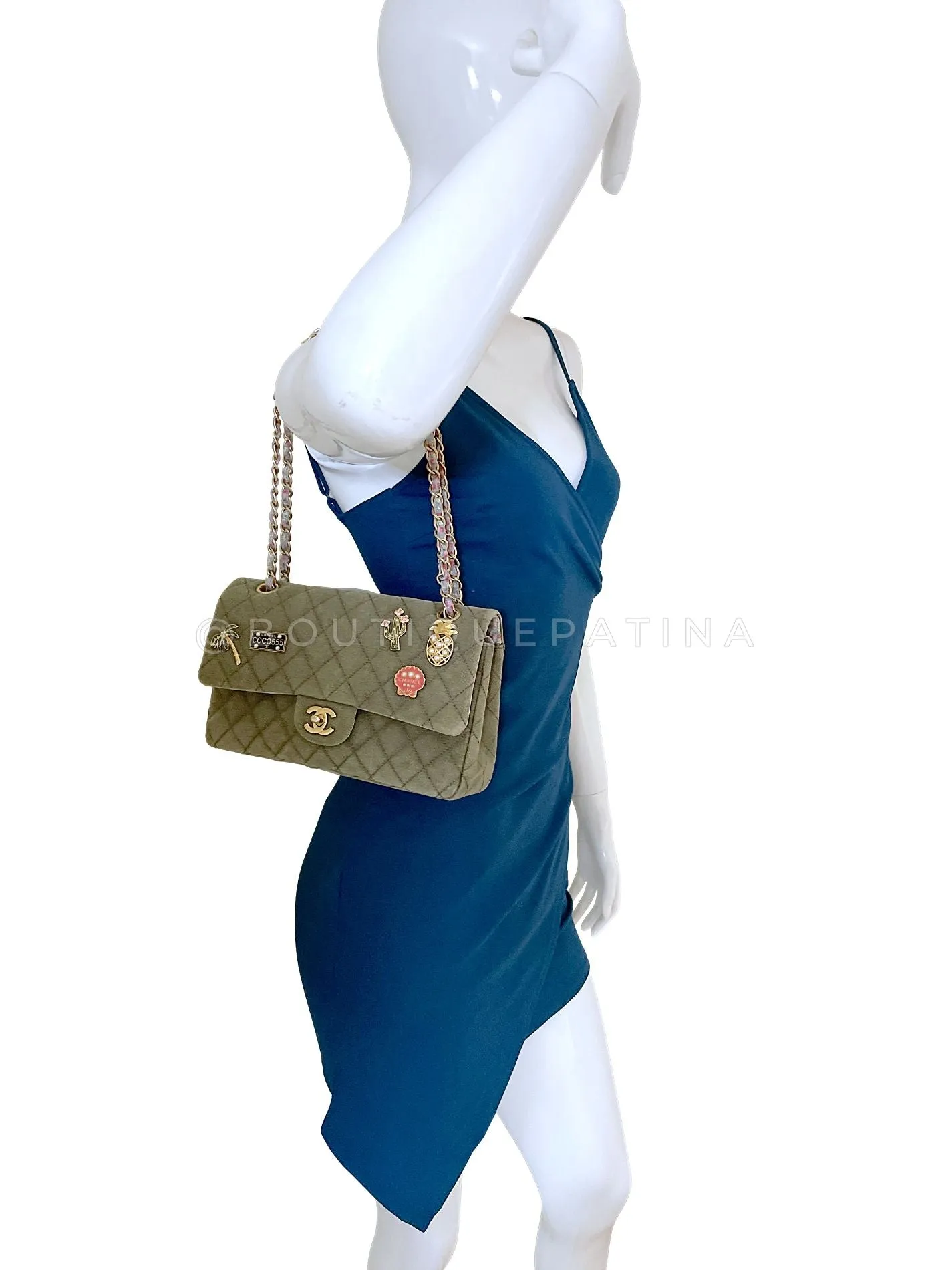 Chanel 17C Coco Cuba Khaki Medium Classic Double Flap Bag GHW CPX