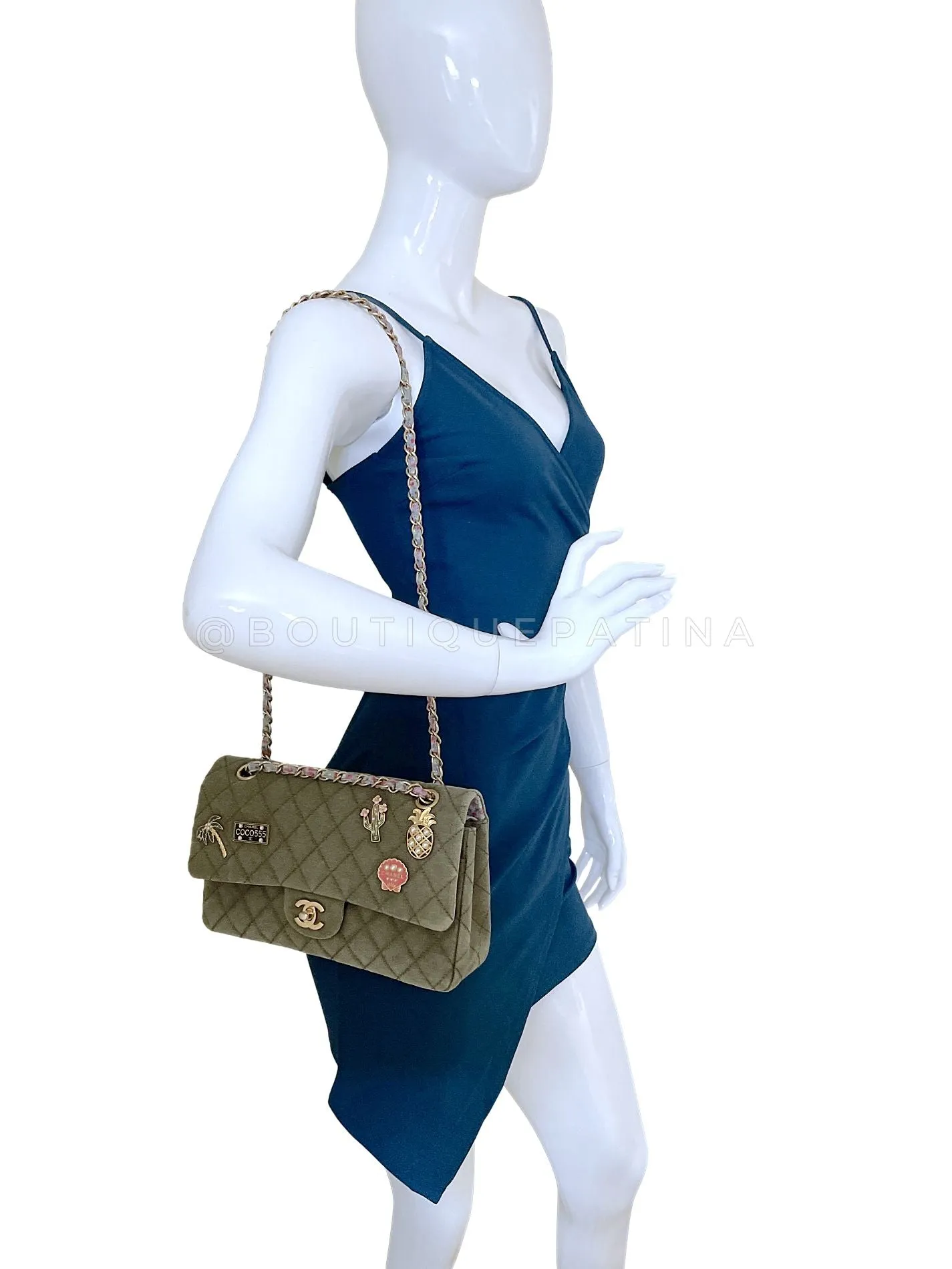 Chanel 17C Coco Cuba Khaki Medium Classic Double Flap Bag GHW CPX