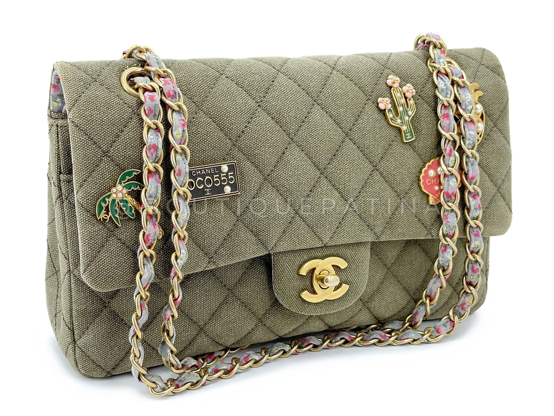 Chanel 17C Coco Cuba Khaki Medium Classic Double Flap Bag GHW CPX