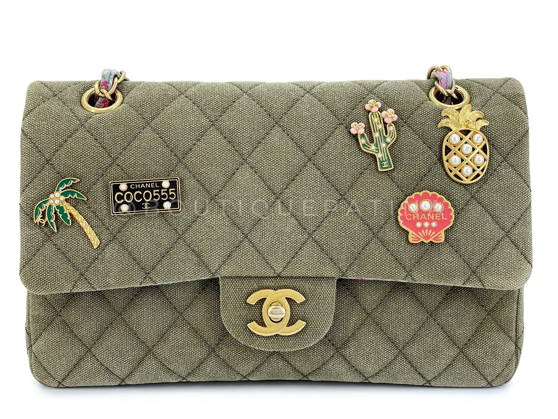 Chanel 17C Coco Cuba Khaki Medium Classic Double Flap Bag GHW CPX