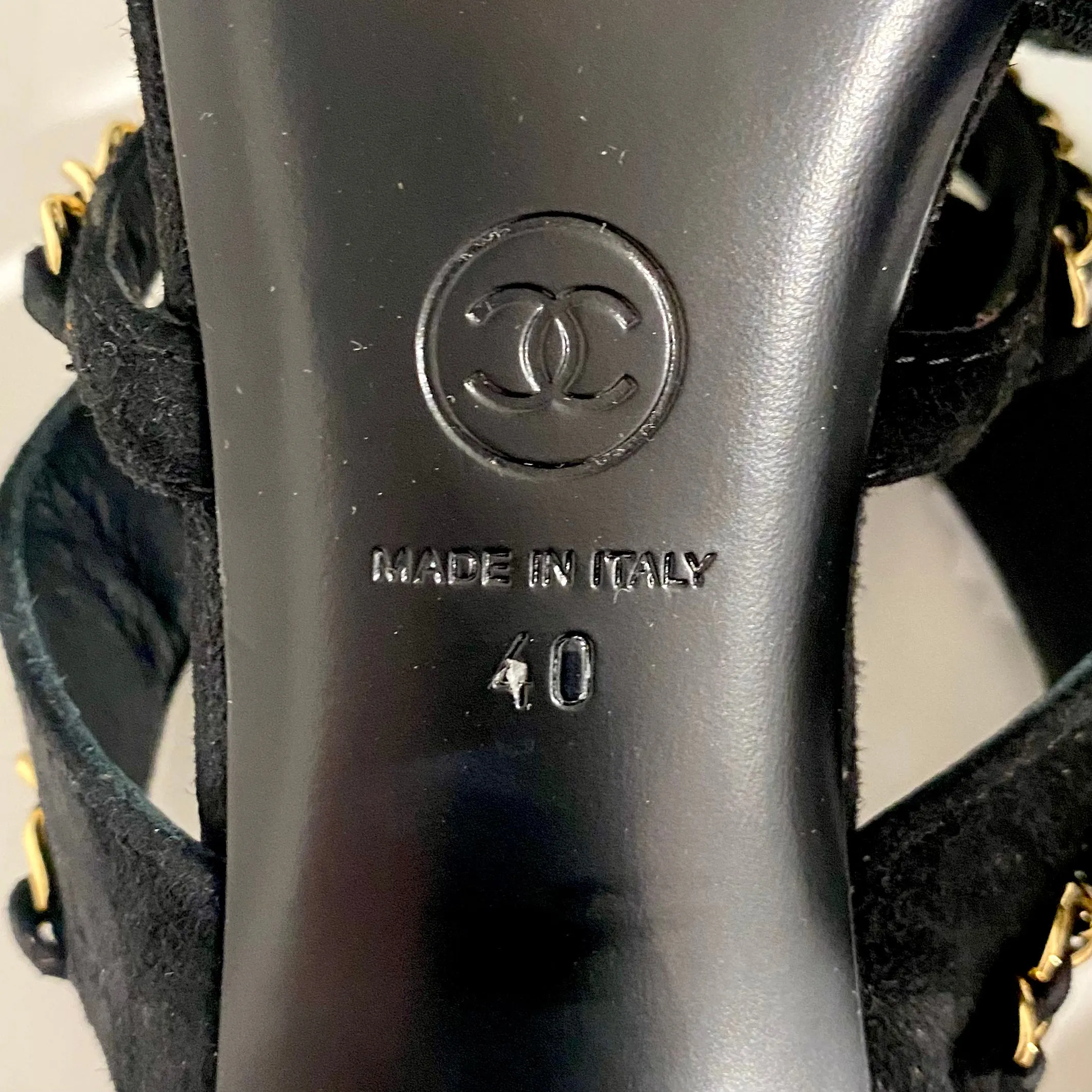 Chanel Black and Gold Chain Sandals