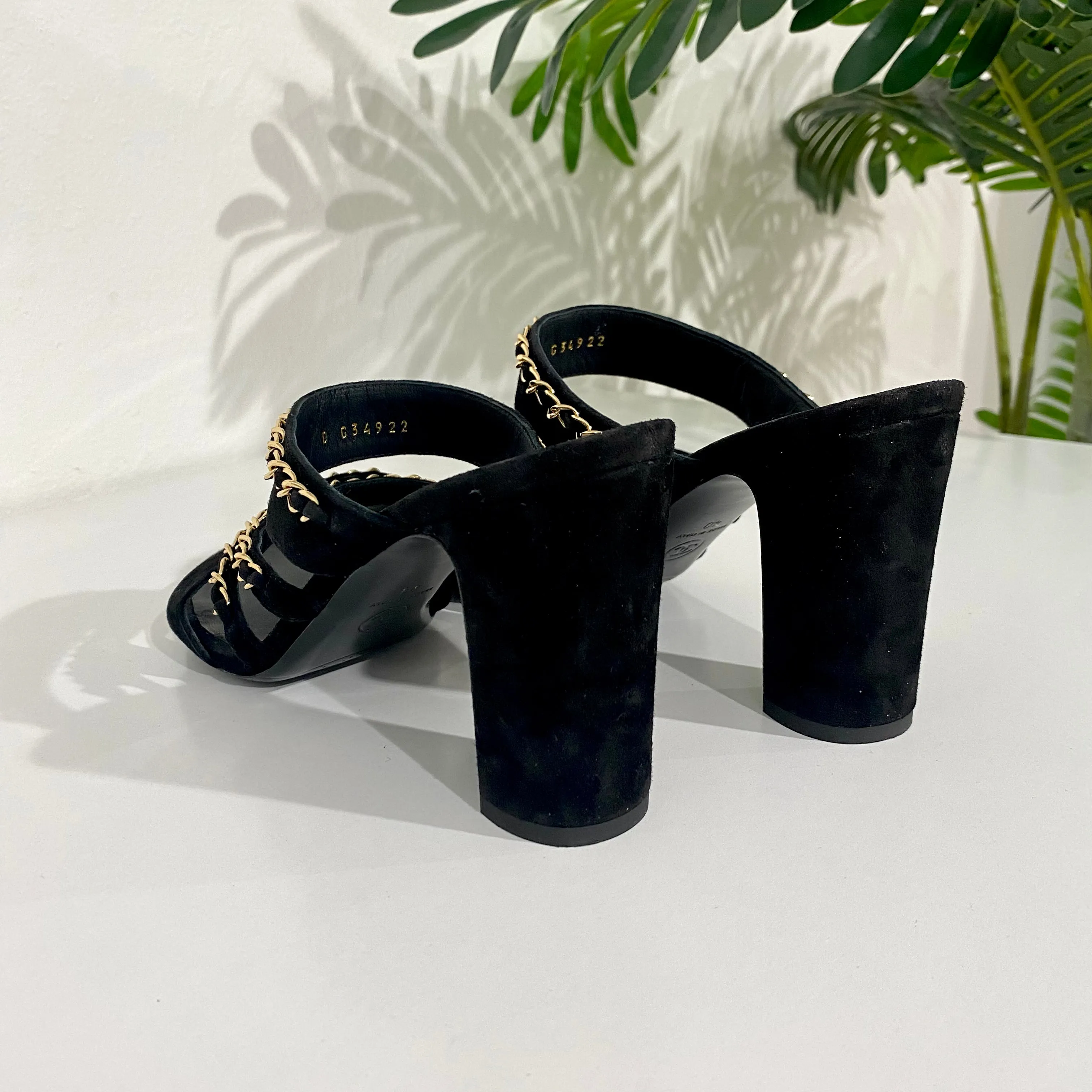 Chanel Black and Gold Chain Sandals