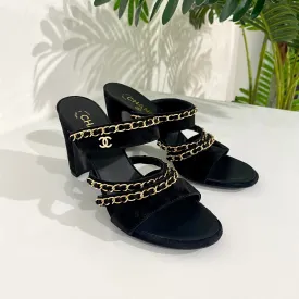Chanel Black and Gold Chain Sandals