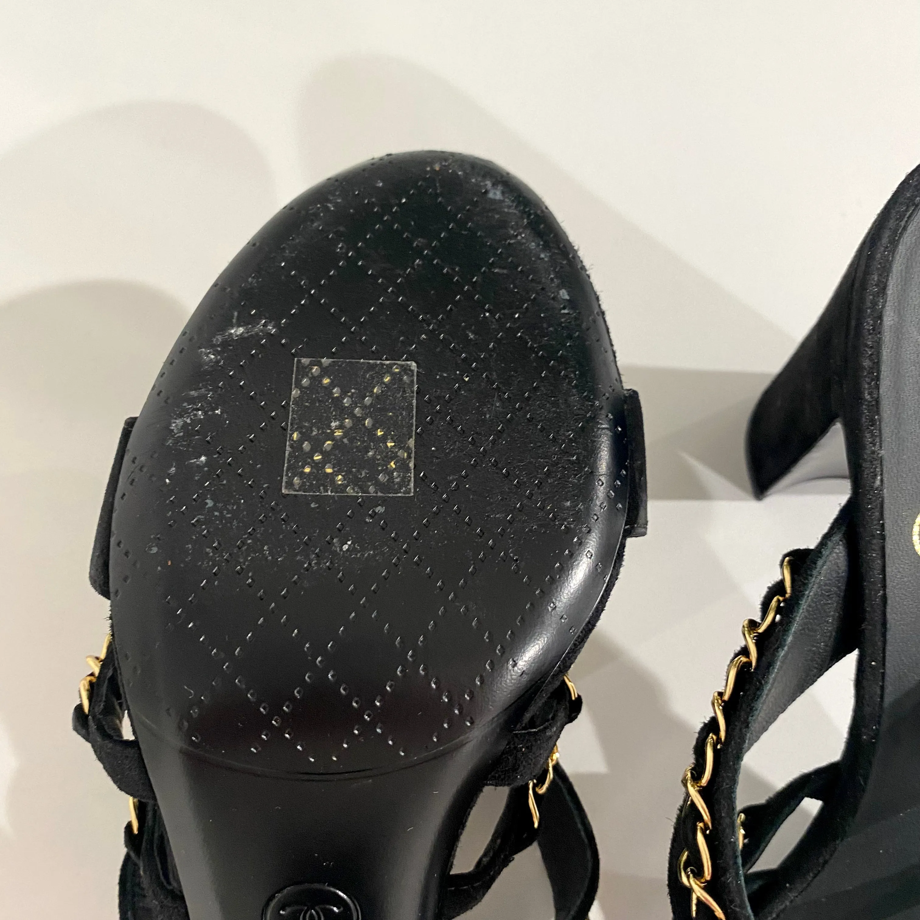 Chanel Black and Gold Chain Sandals