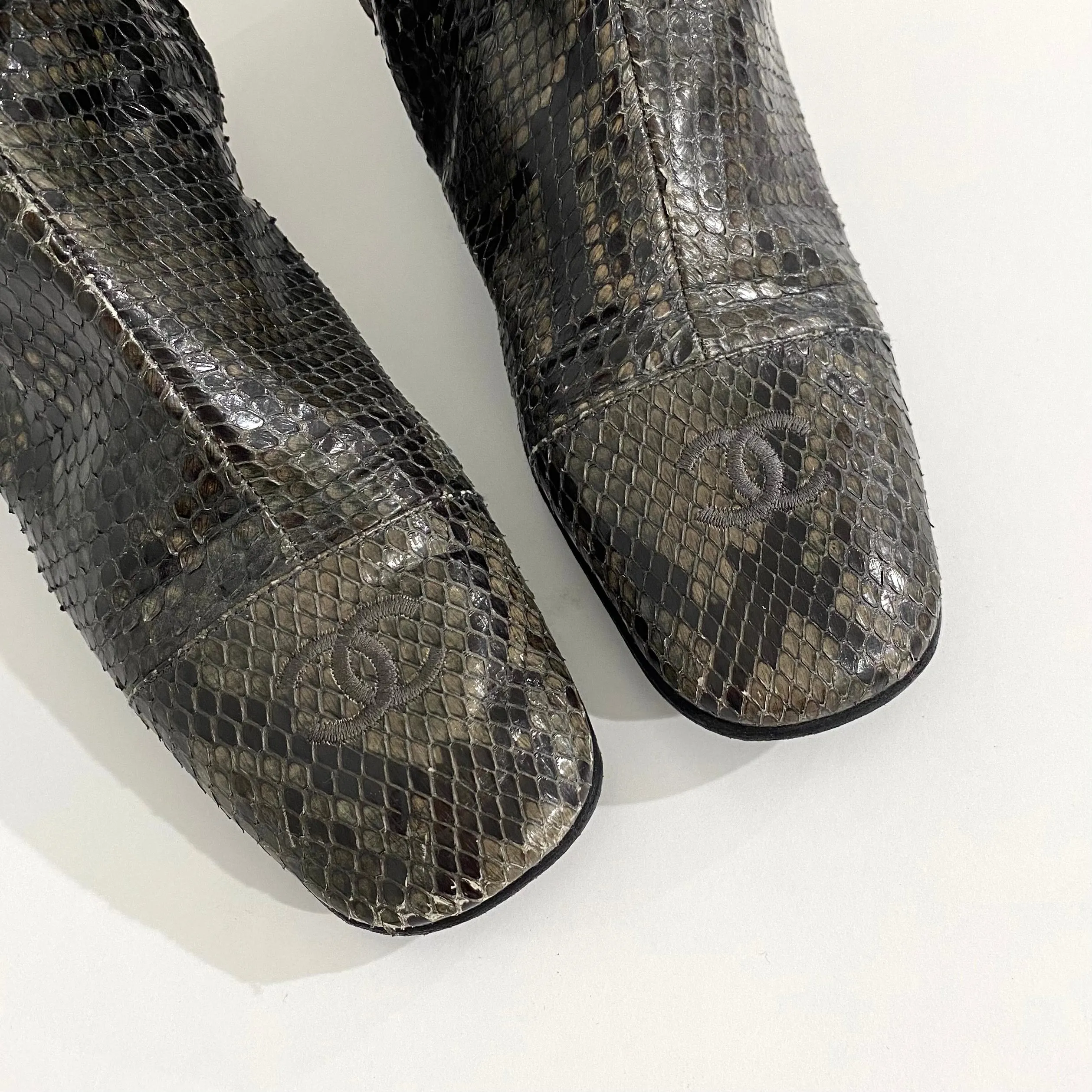 Chanel Grey Snakeskin Boots