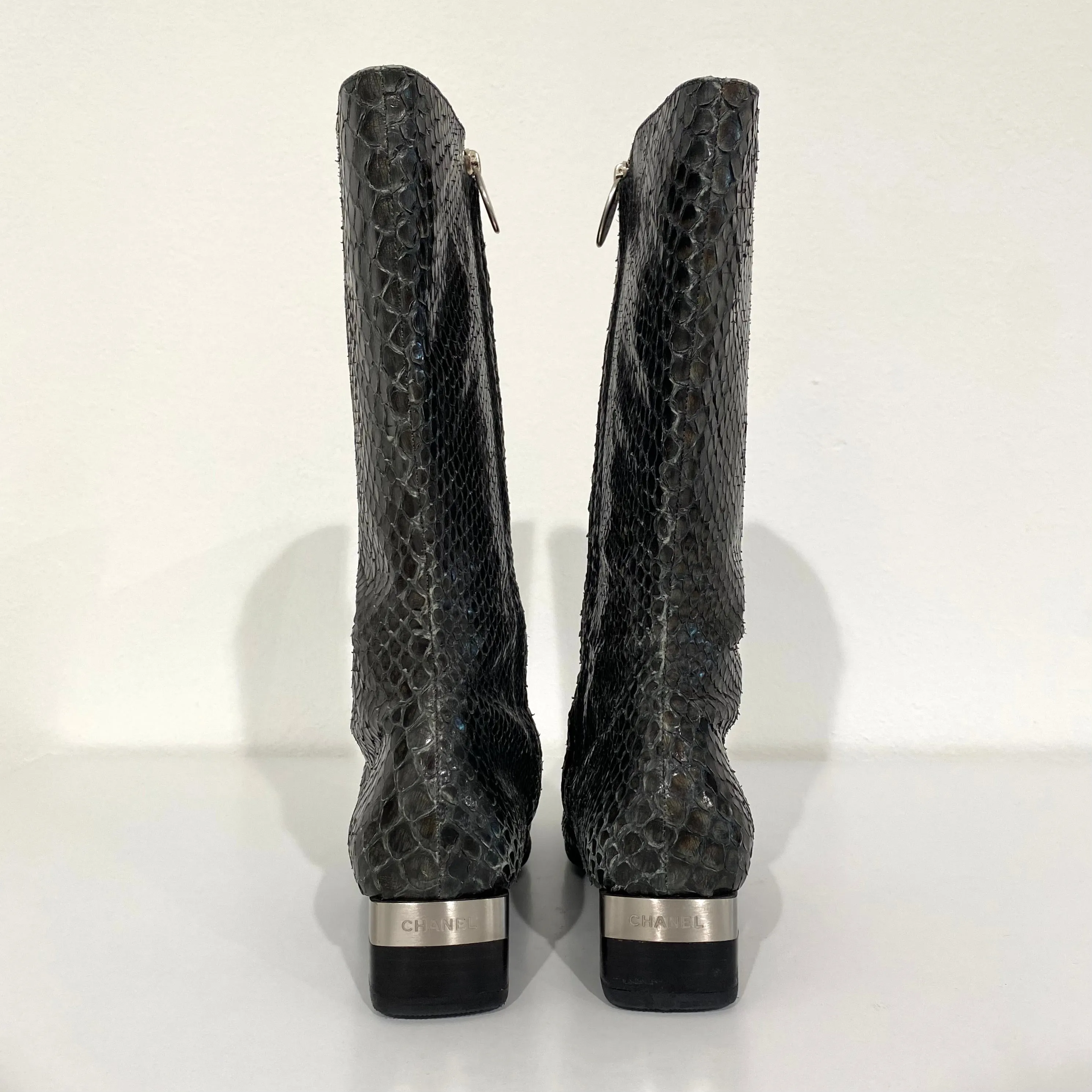 Chanel Grey Snakeskin Boots