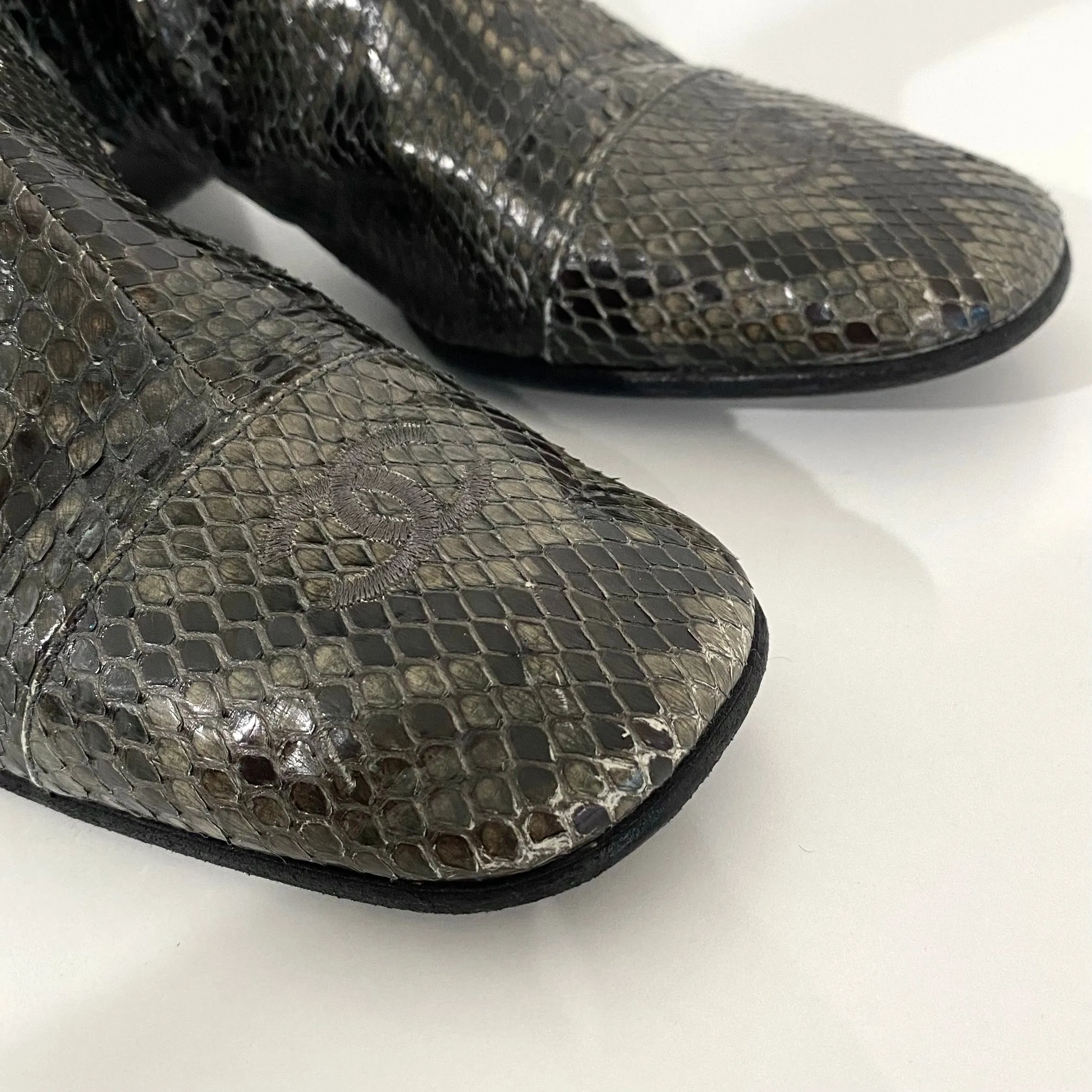 Chanel Grey Snakeskin Boots