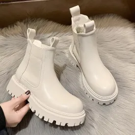 DEANWANGKT Christmas Gift  New Chunky Boots Fashion Platform Women Ankle Female Sole Pouch Ankle Botas Mujer Round Toe Slip-On Botas Altas Mujer