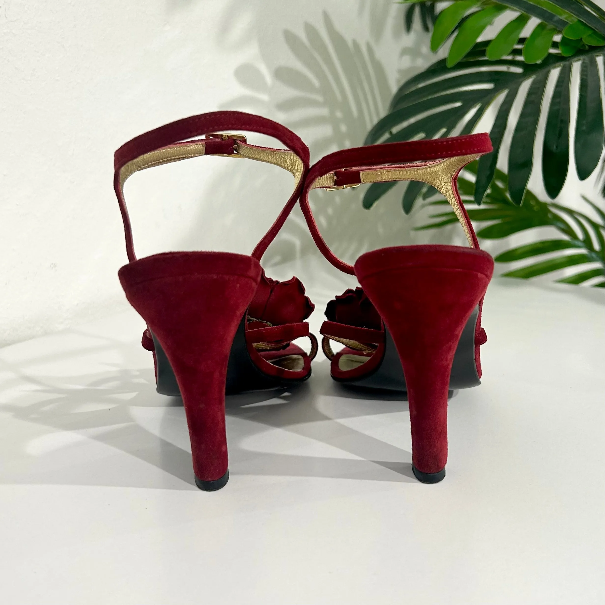 Dolce & Gabbana Red Suede Flower Heels