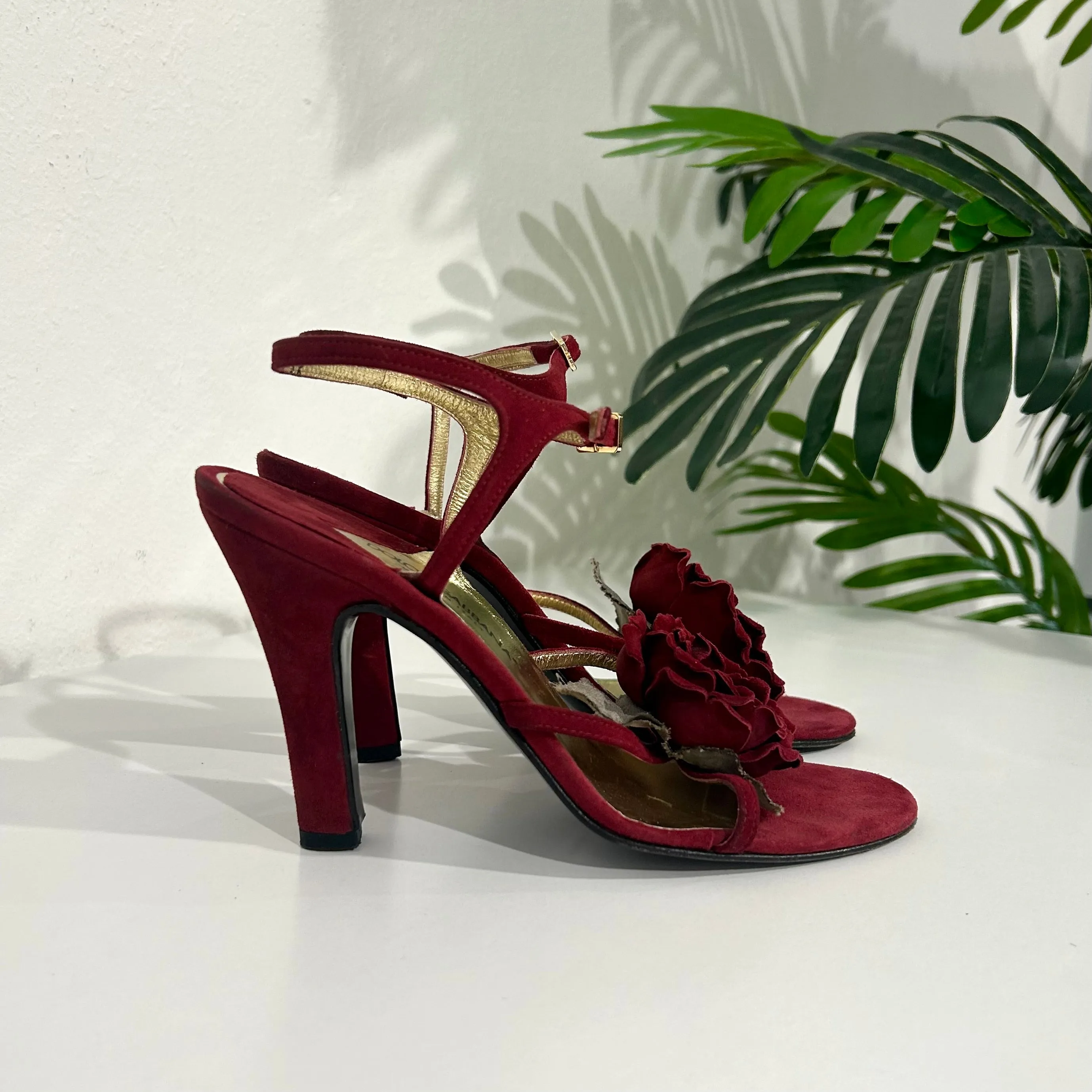 Dolce & Gabbana Red Suede Flower Heels