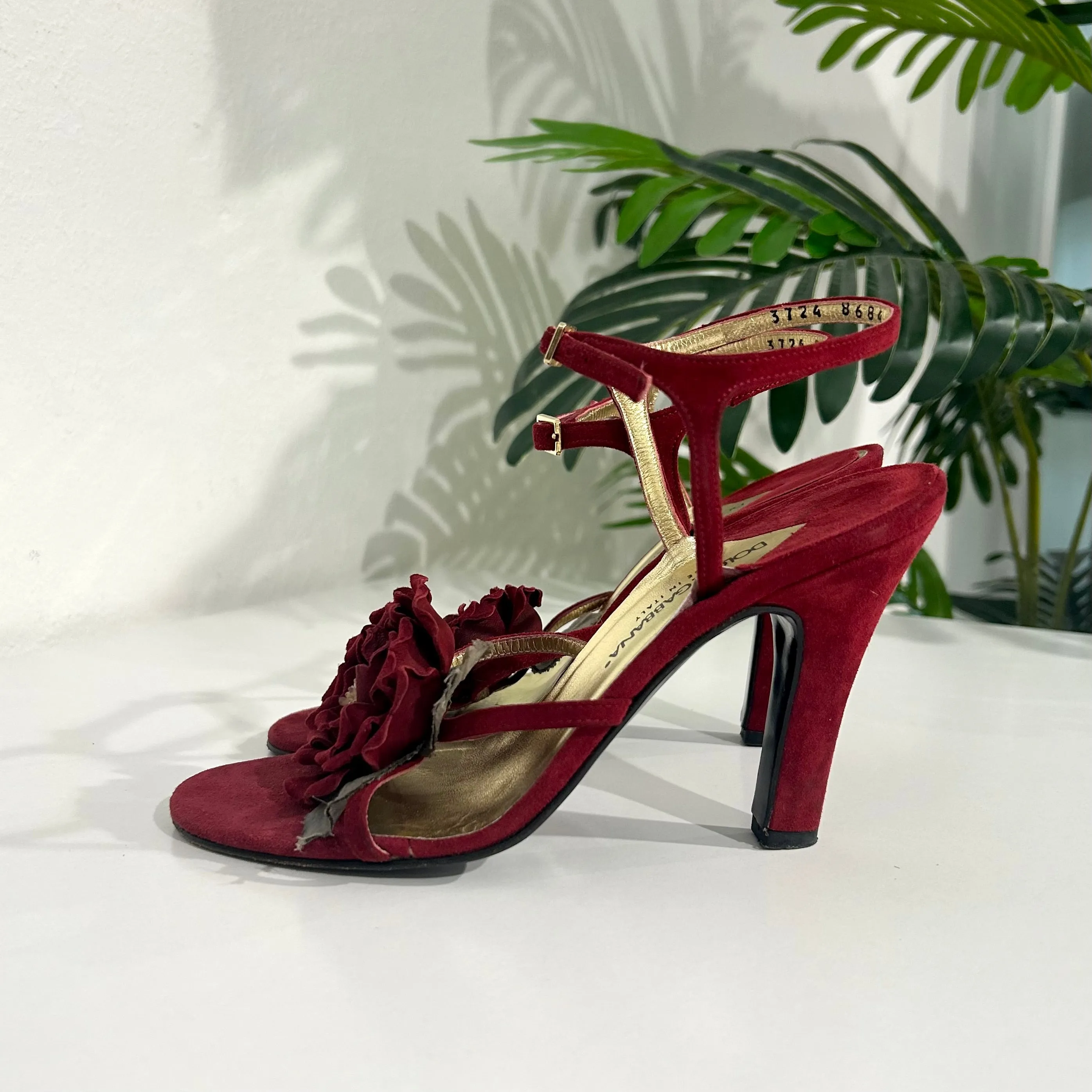 Dolce & Gabbana Red Suede Flower Heels