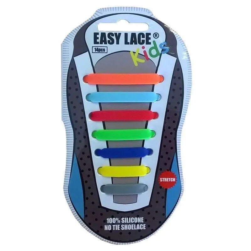EASY LACE KIDS NO TIE ELASTIC SILICONE SLIP ON SHOELACES 14 PIECES