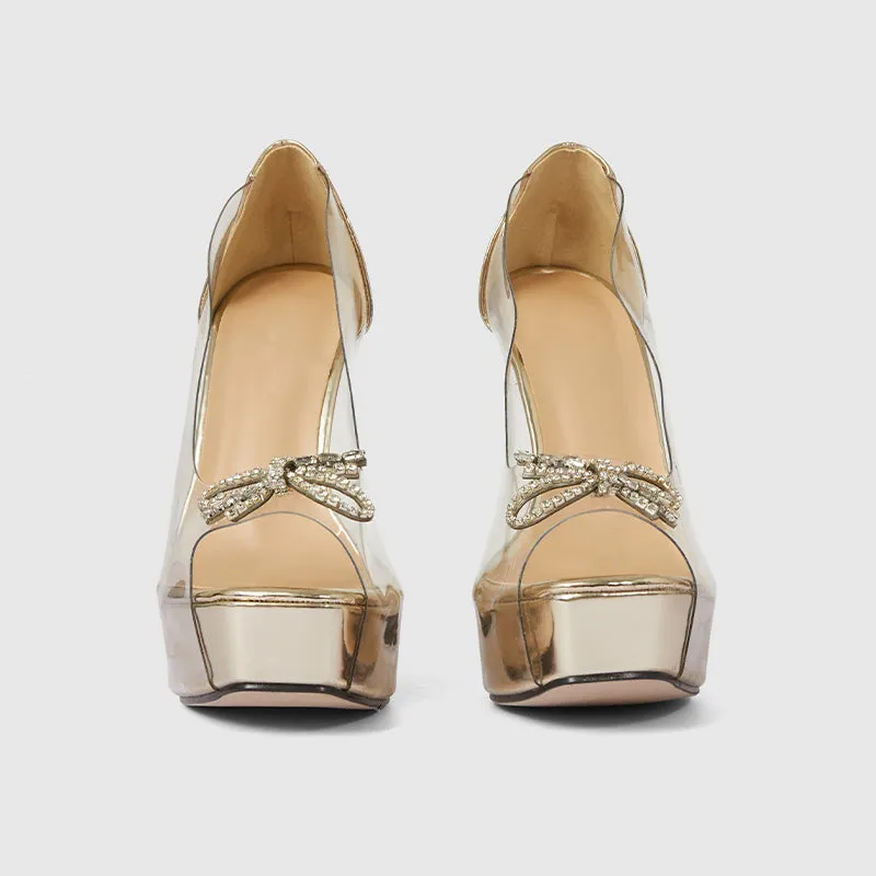 Fish Mouth Heeled Sandals Gold