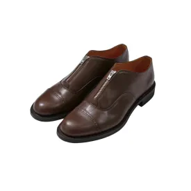 GENTLEMAN'S LEATHER ZIP SHOES -BROWN-