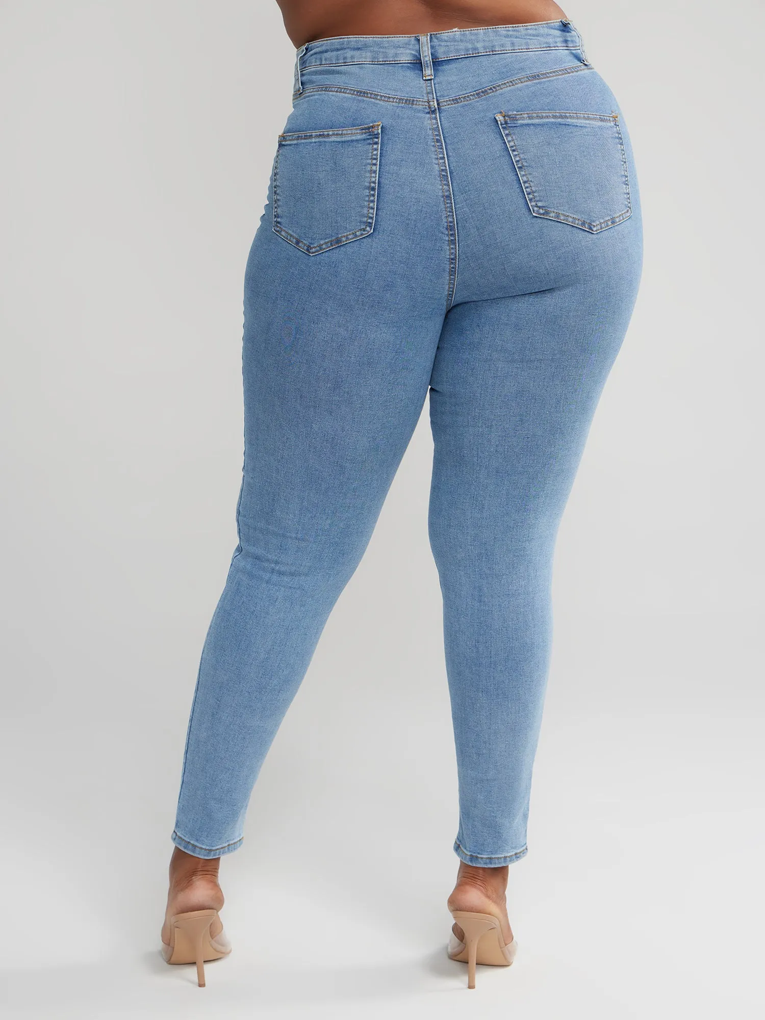 High Rise Double Waistband Cutout Skinny Jeans