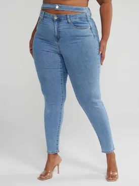 High Rise Double Waistband Cutout Skinny Jeans