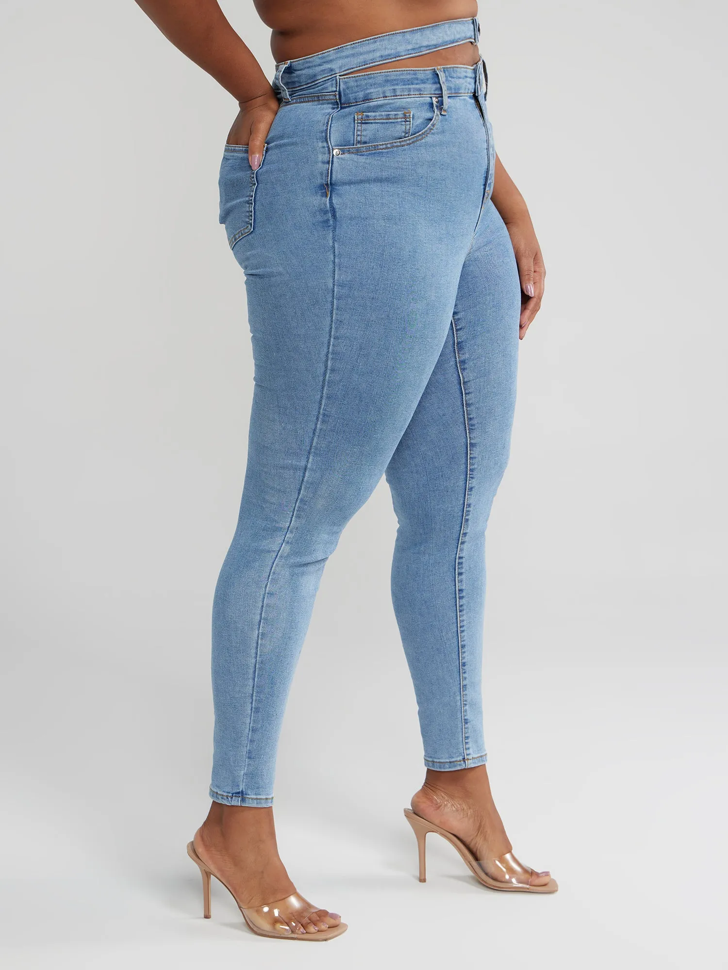 High Rise Double Waistband Cutout Skinny Jeans