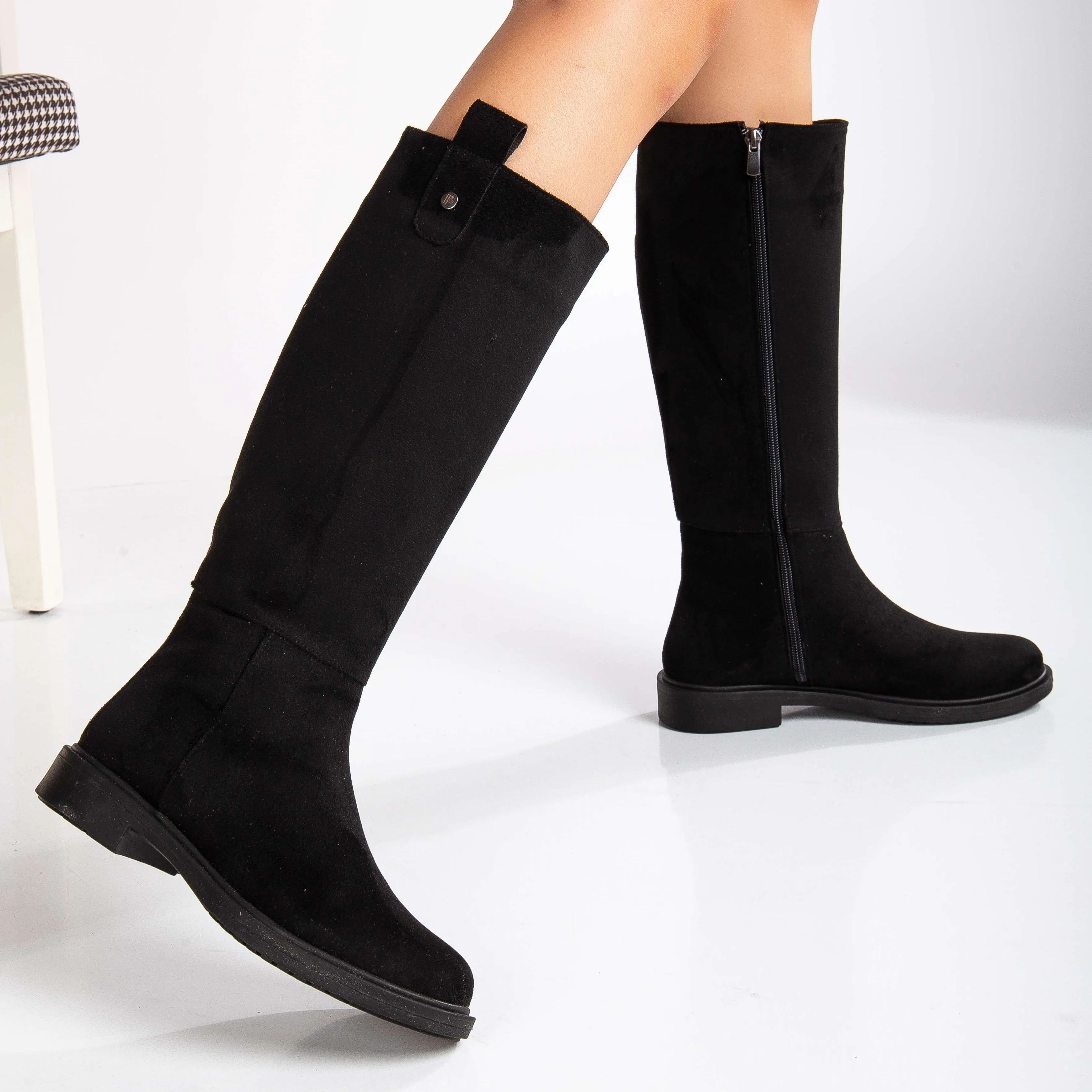 Maeve - Black Suede Knee High Rain Boots