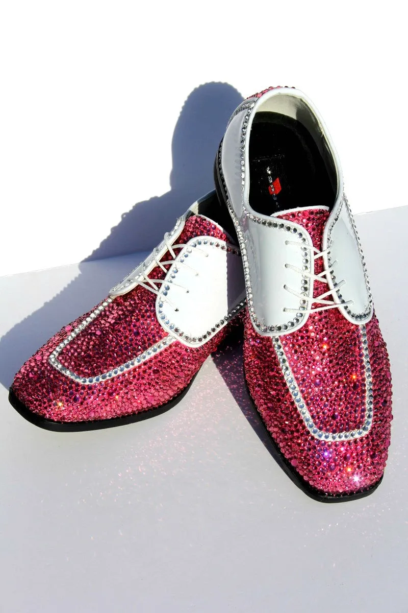 Men's Wing Tip Formal Shoe with Pink Swarovski Crystal
