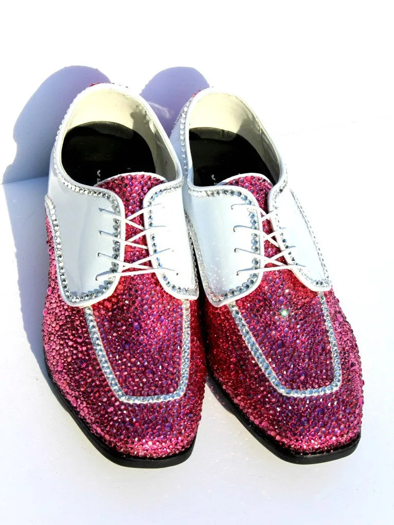 Men's Wing Tip Formal Shoe with Pink Swarovski Crystal