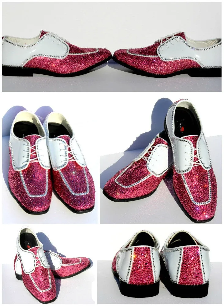 Men's Wing Tip Formal Shoe with Pink Swarovski Crystal