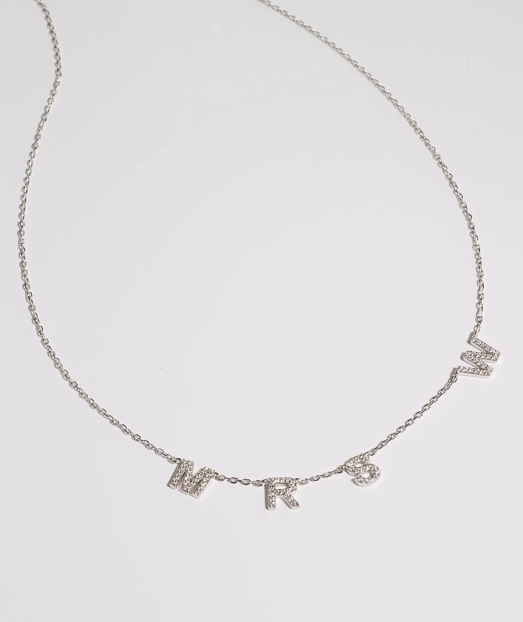Personalised Mrs Necklace - White Gold