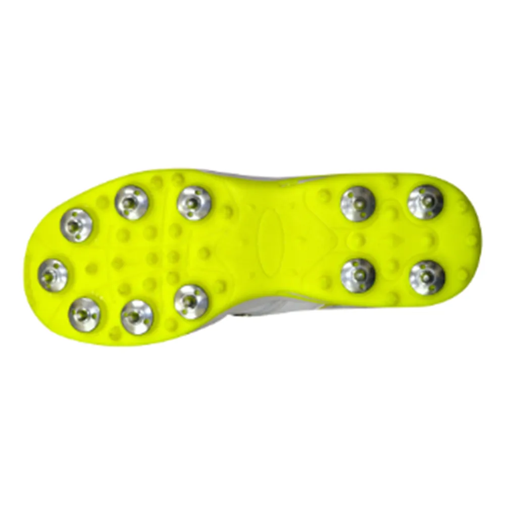 RXN Hattrick Spikes Cricket Shoes (White/Yellow/Black)