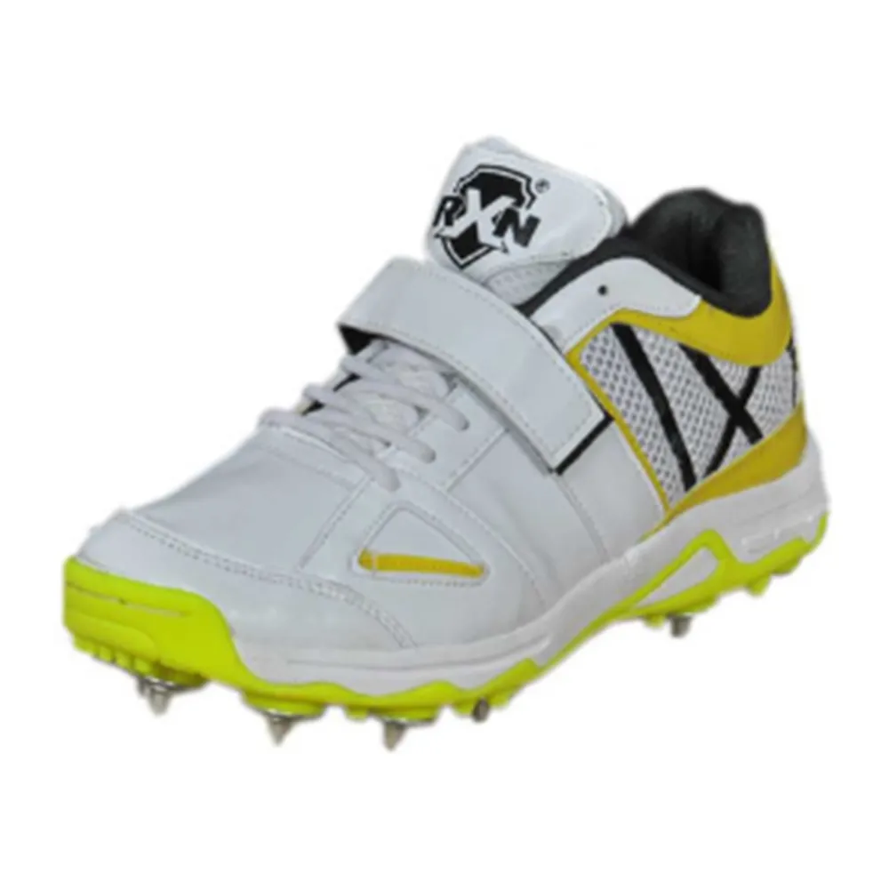 RXN Hattrick Spikes Cricket Shoes (White/Yellow/Black)