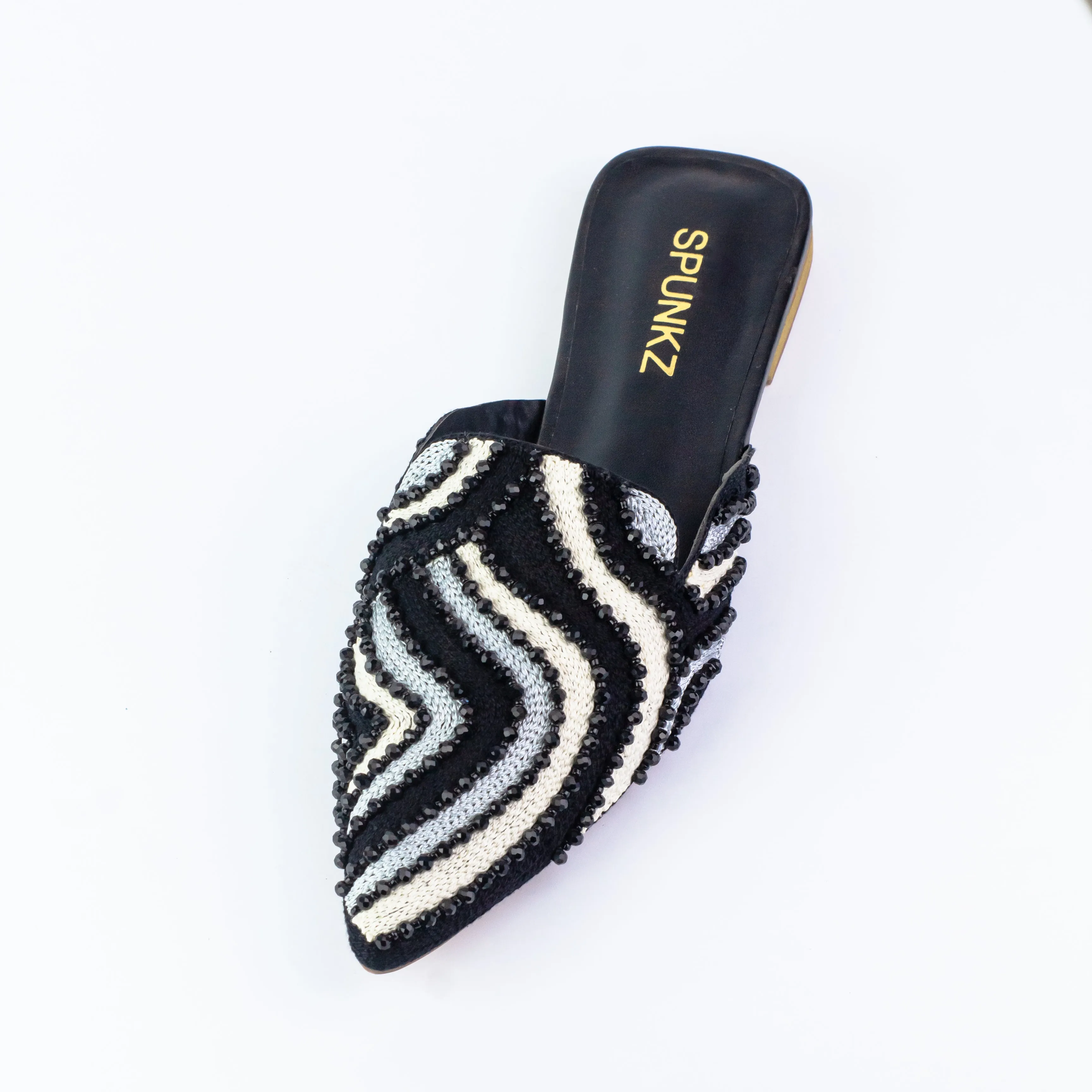 Spunkz Women Black Wedding Slip-Ons Flat Mules