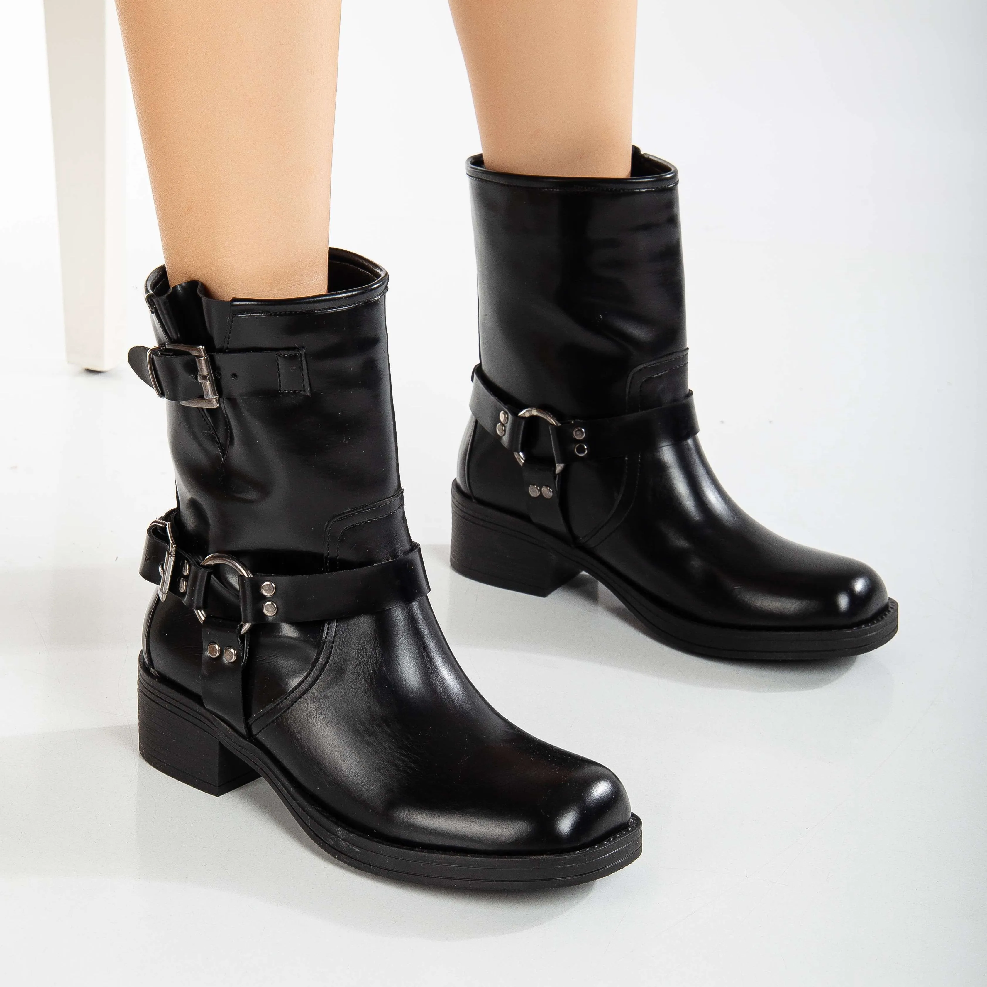 Winona - Black Patent Rider Boots