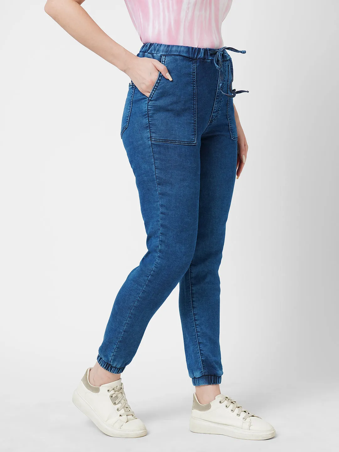 Women Dark Blue High-Rise Denim Jogger
