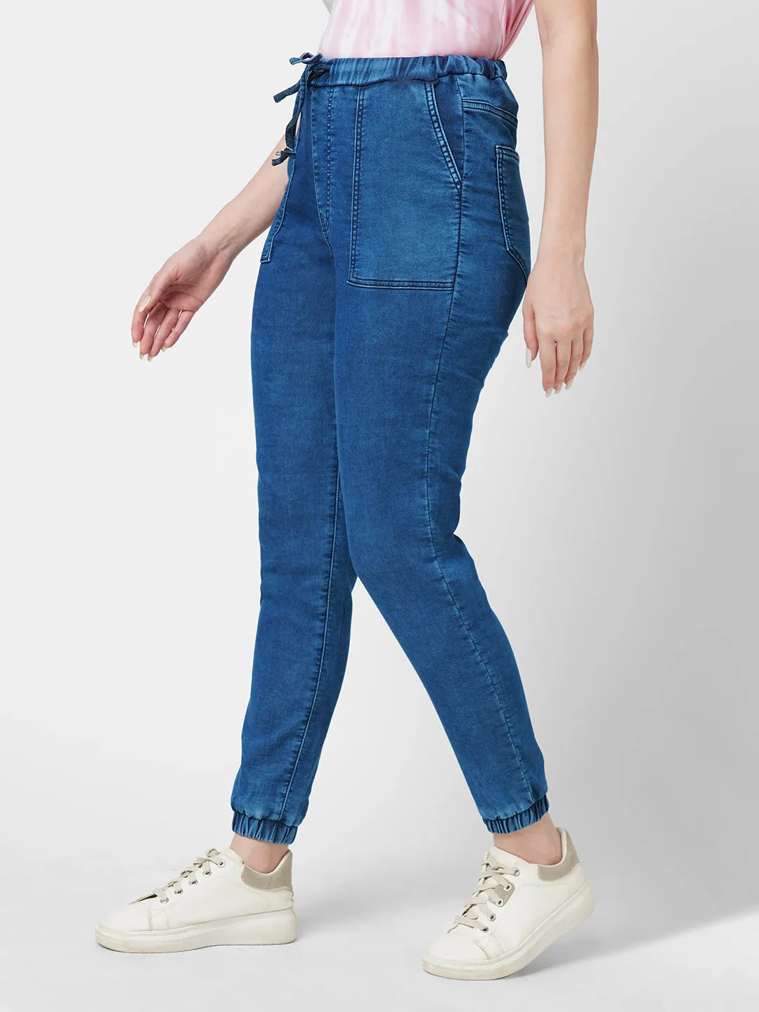 Women Dark Blue High-Rise Denim Jogger